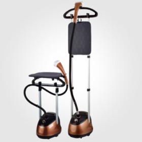Vertical steam iron with ironing rack