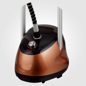 Vertical steam iron with ironing rack