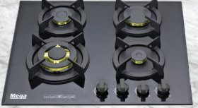 طباخ غاز 4 شعلات زجاج اسود راس نحاس